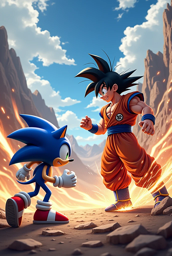 Goku and Sonic the hedgehog fighting each other