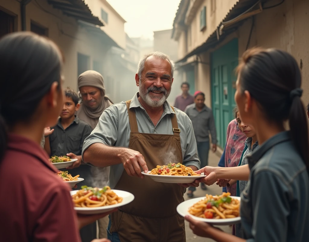 We need an image in which a man is feeding some poor people