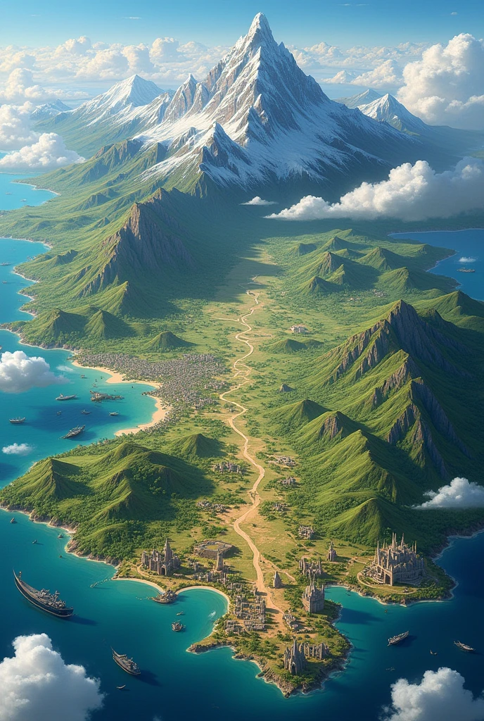generate a fictional map that is 600,000 sq km wide, has four seasons and mountain boundaries 