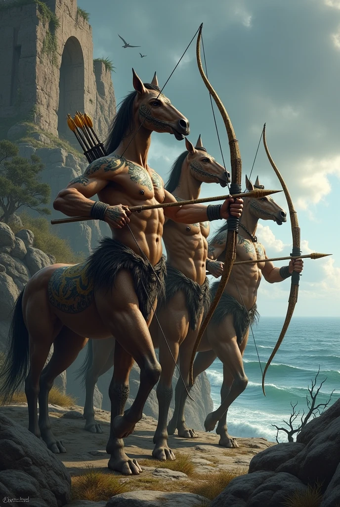 Centaurs, mounted with bows and arrows, Divine Comedy, Cape Malea, Mythology,