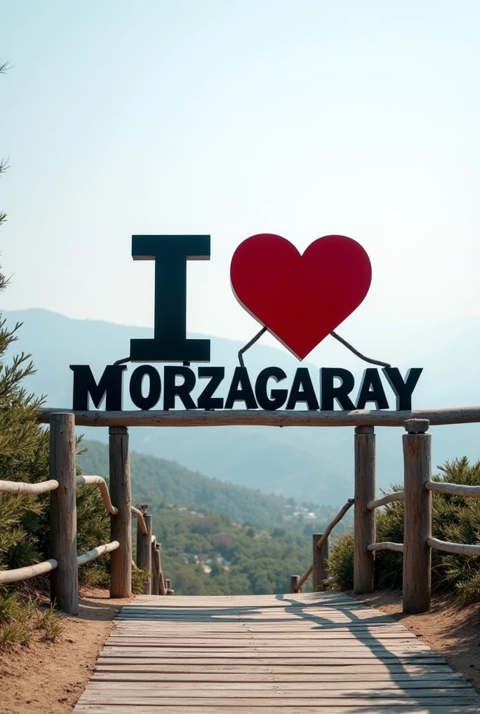 Make a view deck and make a " I ❤️ Norzagaray" viewtype with, like humans can take a picture near at the "I ❤️ Norzagaray" but dont make humans,  also dont make a background only make a viewdeck on the back of  "I ❤️ Norzagaray". dont hung the "I ❤️ Norzagaray". Make a deck 
 make the image clear nd make the spellings are correct