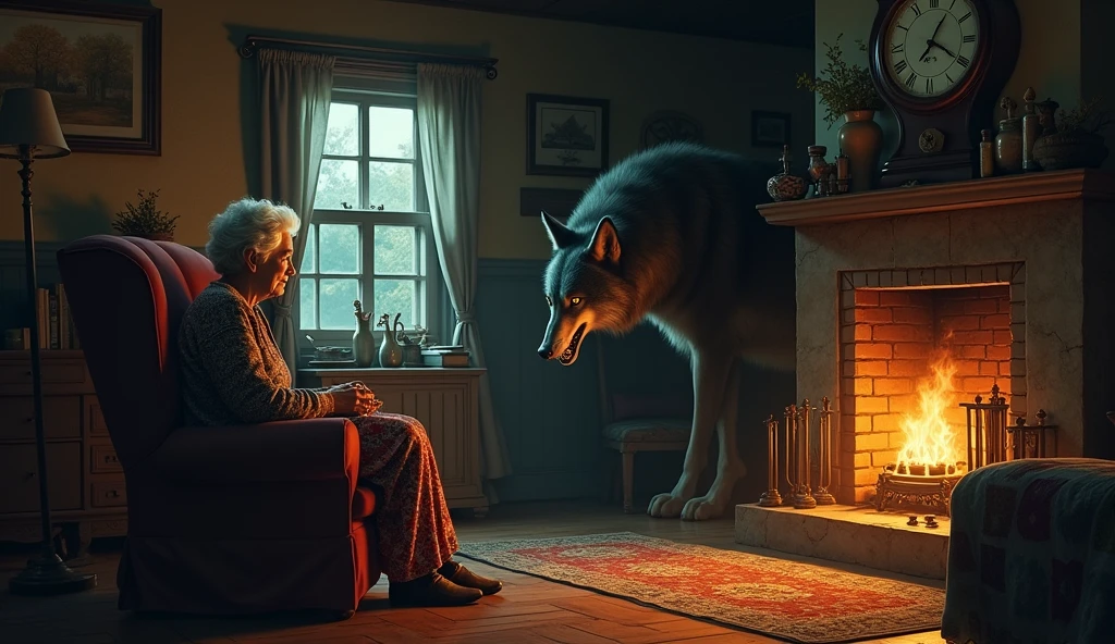 Grandma's House、The wolf entered the house、The scene where the grandmother is attacked。