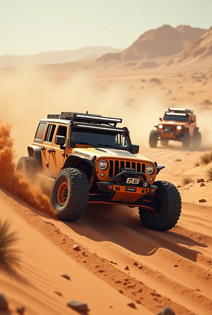 Off road track jeep rally in sandy area