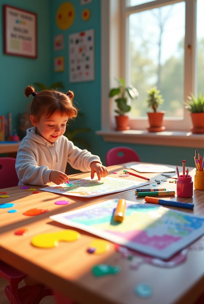 Student desk with bright colors and writing ABIGAIL AND BENJAMIN