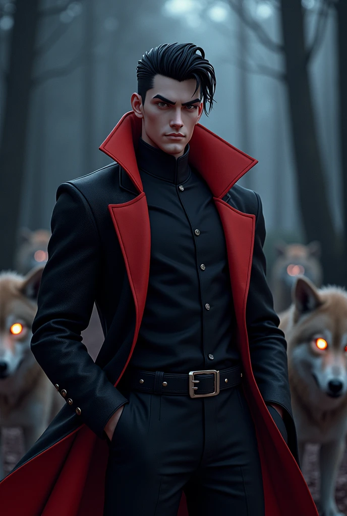 a man3d anime wear coat black and red
Pop up name "bebek"hansome
with eolf background night