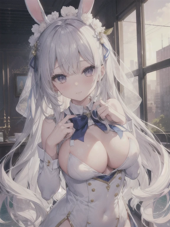 beautiful、Silver Marble Skin、hope、Highest quality、uniform、clear、Bunny girl、Hands tied behind your back、Penis inserted into the private parts、Big Breasts、Face of pleasure