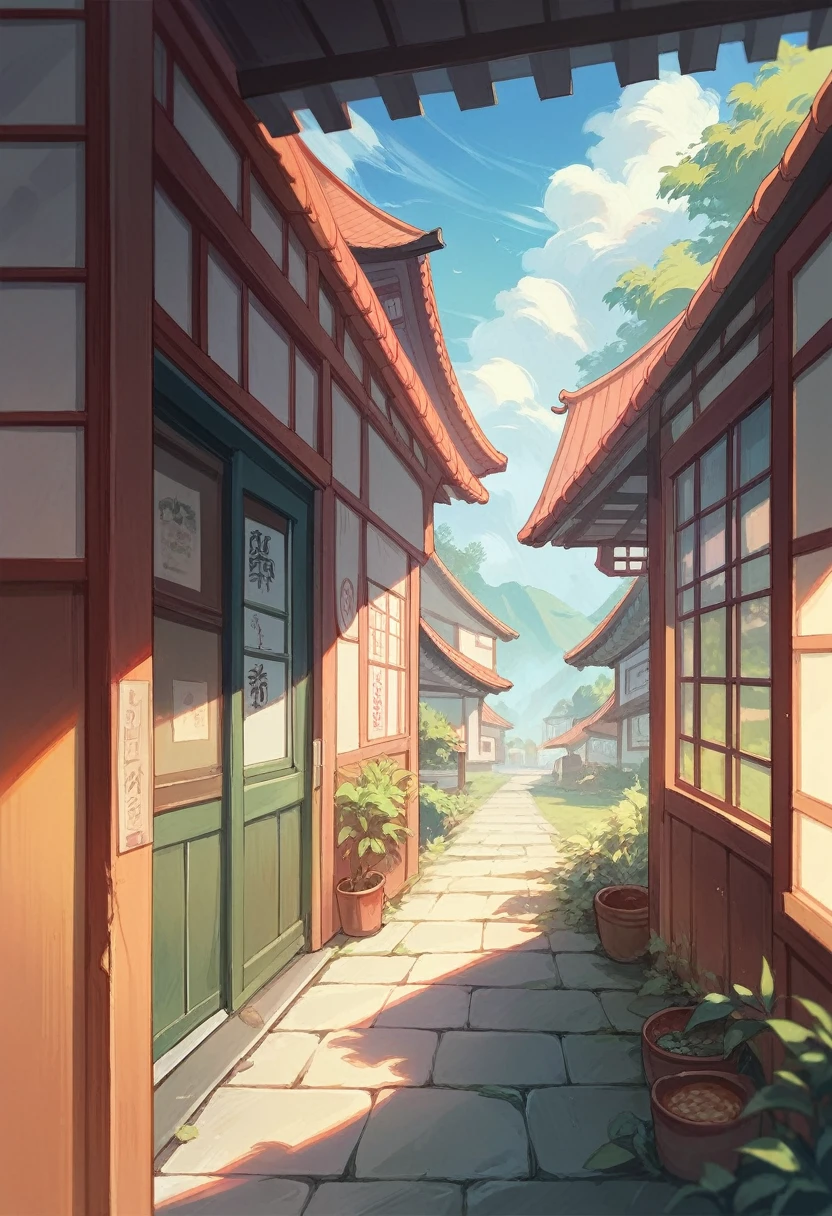 Cutely eating somen noodles on the veranda