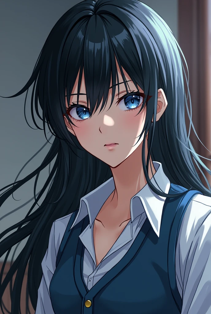 A 1 guy, highschool/University student, handsome, long black hair, pale skin, blue eyes, standing in a dorm room, casual clothes, rival, enemy, close up, sketch, drawing