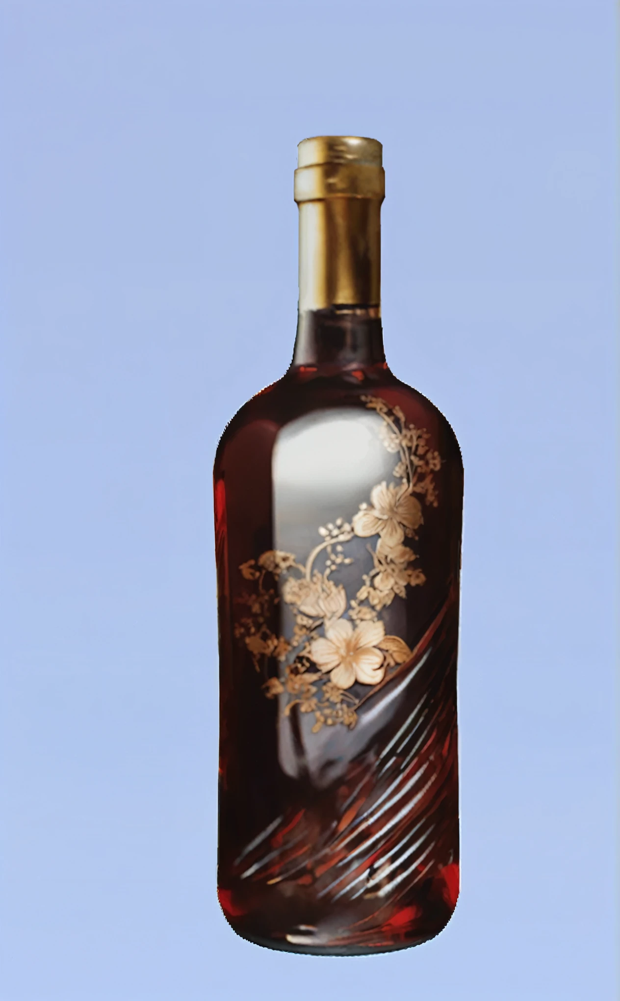 A wine bottle,Chinese Wine Pot,,Round bottle,Trendy bottle design,The surface is golden Chinese medicine pattern,There is a streamlined glass design below,Colored glass or ceramic,There is a golden Chinese medicine pattern,Trendy bottle design,High-end,Gao Yade,Streamlined texture,Metal bottle caps,golden bottle cap,high quality,surreal style