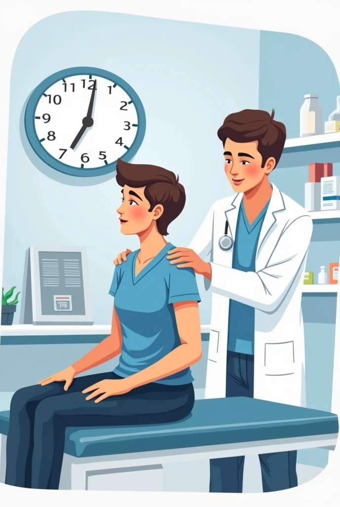 Clip art of physical therapist treating shoulder of person sitting on table