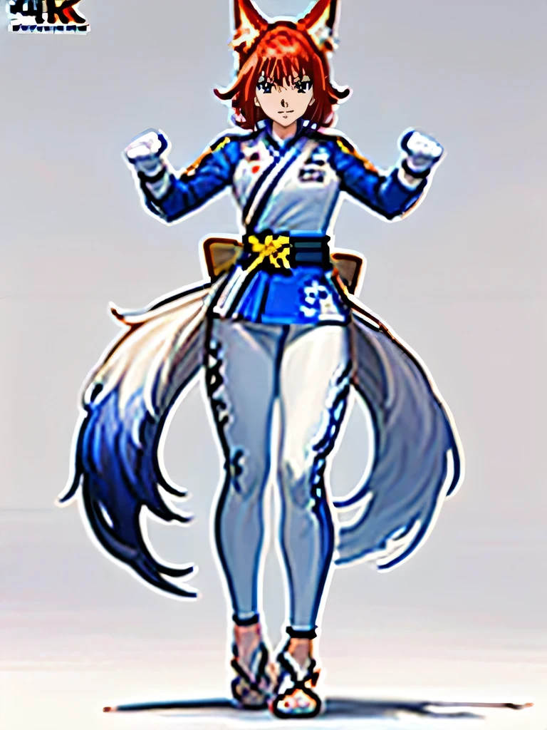 (best quality,4k,8k,highres,masterpiece:1.2),ultra-detailed, ((fox girl)), ((full body)), ((perfect body)), (((standing pose))), (((Taekwondo fighter outfit))), ((pefect outfit)), ((detailed clothes)), ((perfect clothes)), ((fully detailed)), illustration,vivid colors