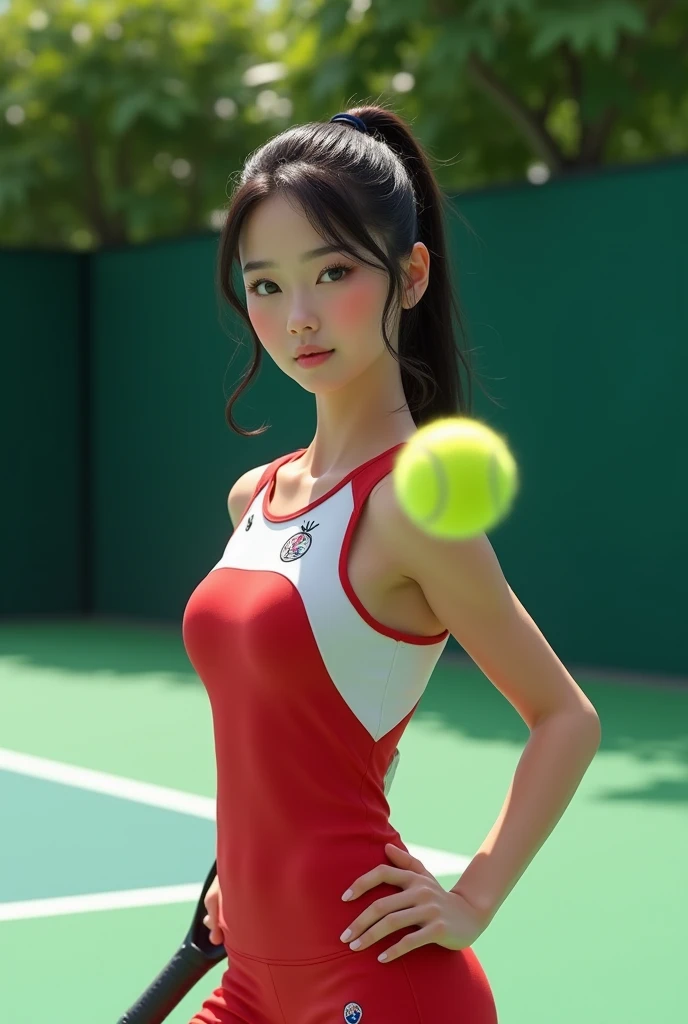 (Photorealism:1.2), beautiful woman, South Korea national team player, tennis