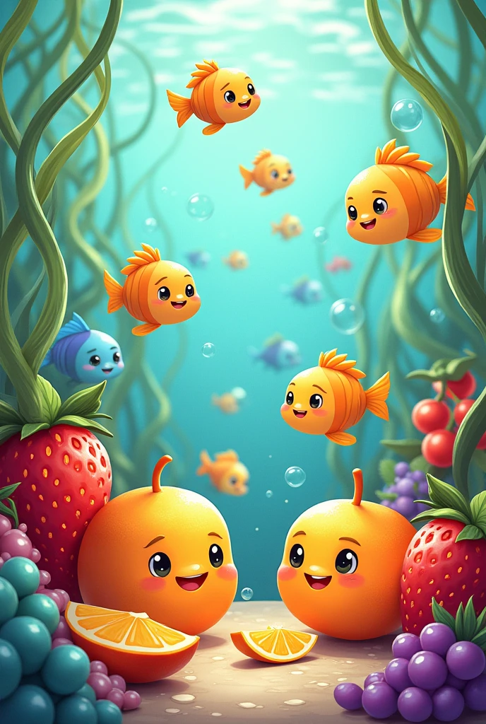 Fruits and fishes 2d cartoon