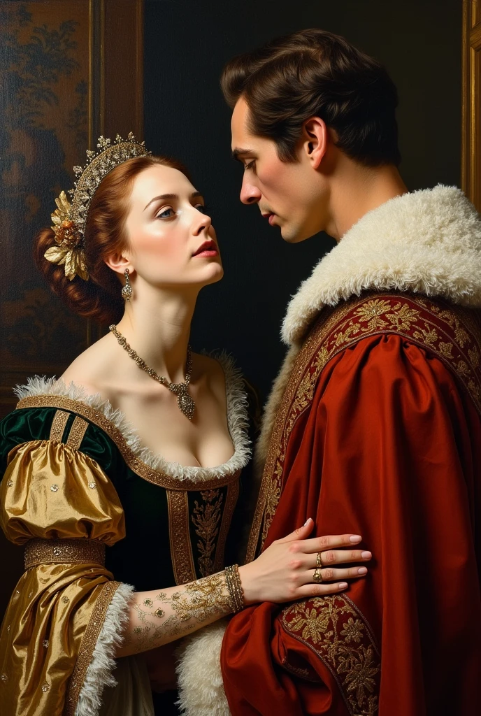 An oil painting of Anne Boleyn seducing king henry from The Tudors