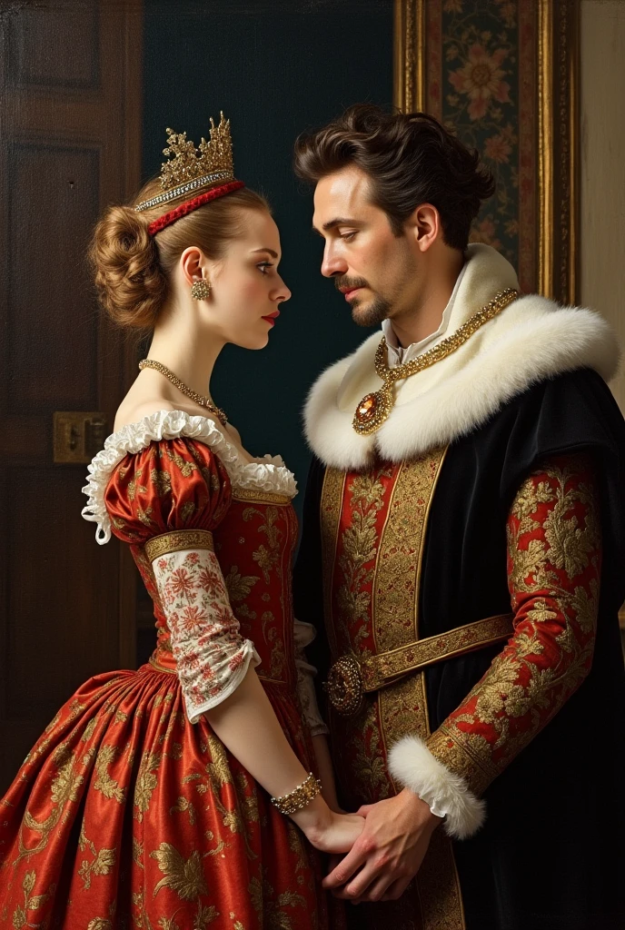 An oil painting of Anne Boleyn seducing king henry from The Tudors