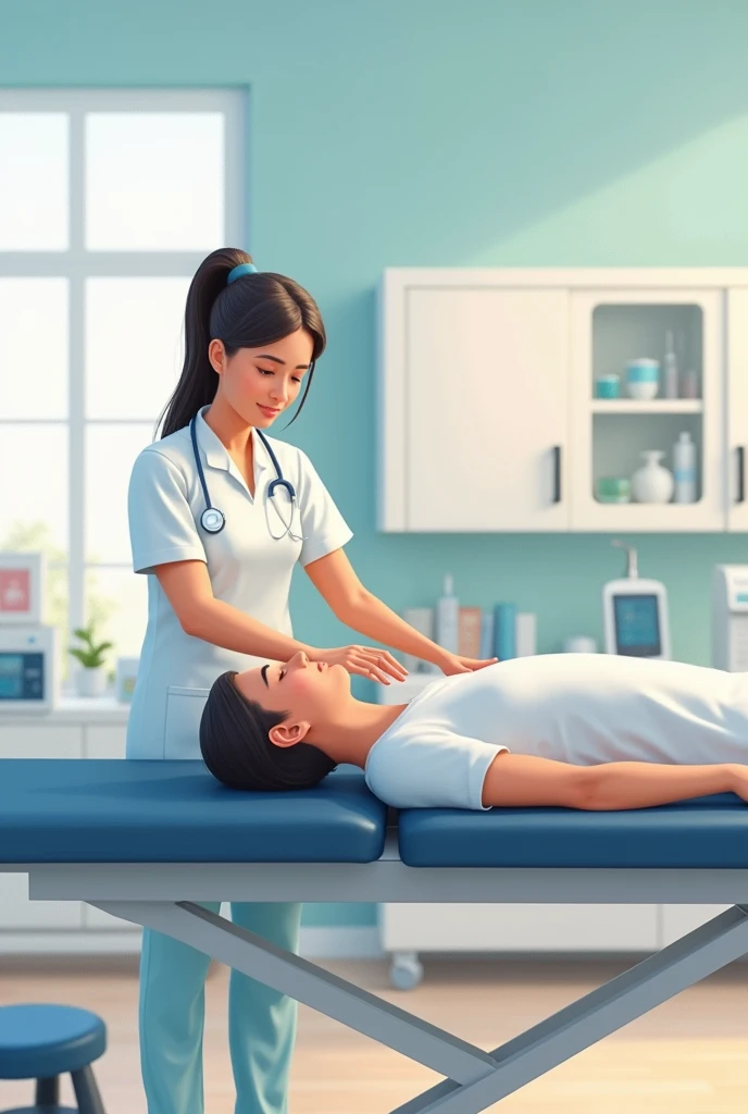 Clip art of physical therapist treating person face down on table