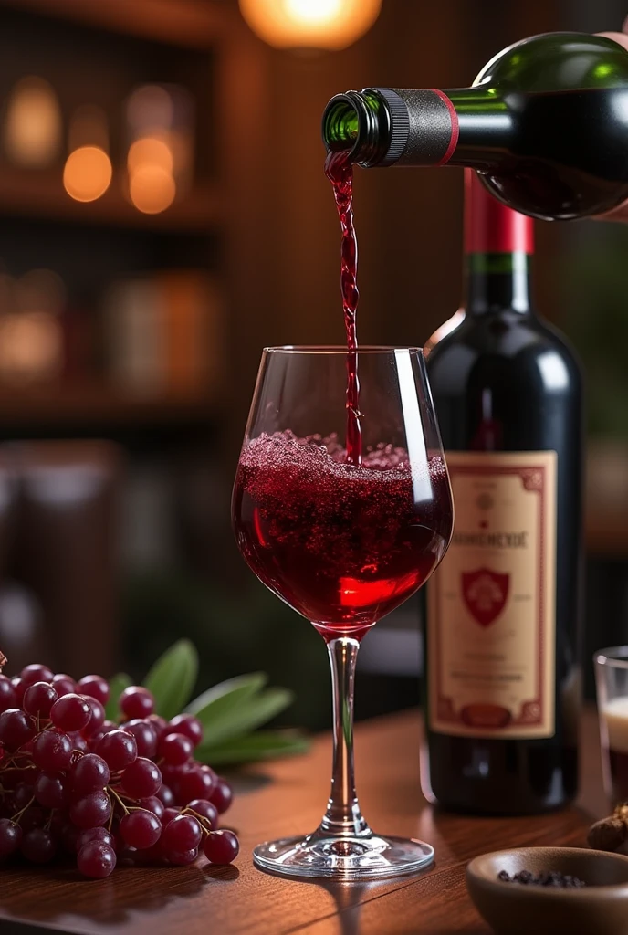 bottle of wine filling a glass