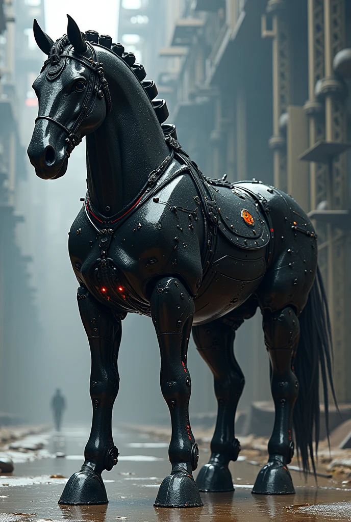 Combine black shining horse and bike to form a big monster that it looks forming many layers of system loaded with weapons inbuilt