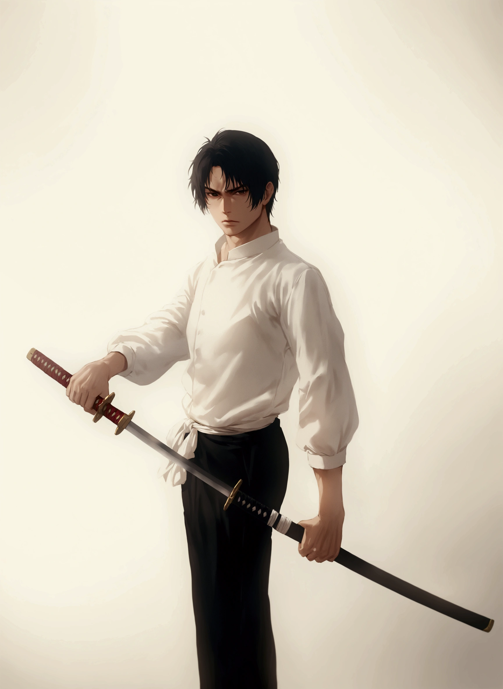 There is a man, holding a sword and a sword in his hand, with a big sword, posing with a sword, holding a katana, swordsman, holding a katana, Holding a long sword, I hold a samurai sword, Hijikata Toshiro from Gintama, Dramatic pose with katana, holding a sword, while holding a sword, holds a sword