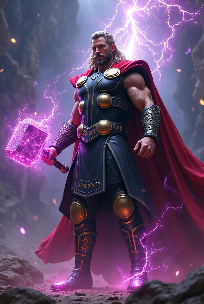 The merged character would sport Thor’s Asgardian armor with mystical runes glowing in Doctor Strange’s signature purple and gold. He would wield a magically enhanced Mjölnir, which radiates arcane energy and can channel both thunder and spellcasting.