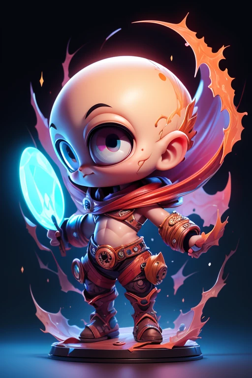Create a monster image, a small, big-headed, baby monster.. The body is transparent and can be seen through. The image is sharp and detailed., with beautiful colors.. With arms, leg, eyes, mouth, พื้นหลังสีlegว