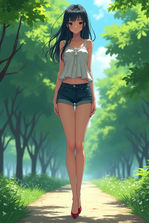 ((best quality)), ((masterpiece)), (detailed),  High school girl {{{{{whose legs are 80% of her height}}}}}, very short upper body,  {{{{{180cm}}}}}, anime,  sexy, slender,  in the park