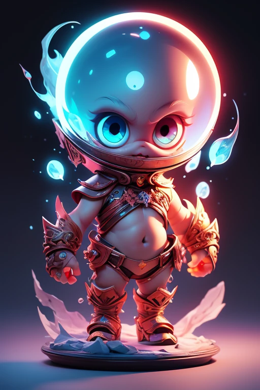 Create a monster image, a small, big-headed, baby monster.. The body is transparent and can be seen through. The image is sharp and detailed., with beautiful colors.. With arms, leg, eyes, mouth, พื้นหลังสีlegว