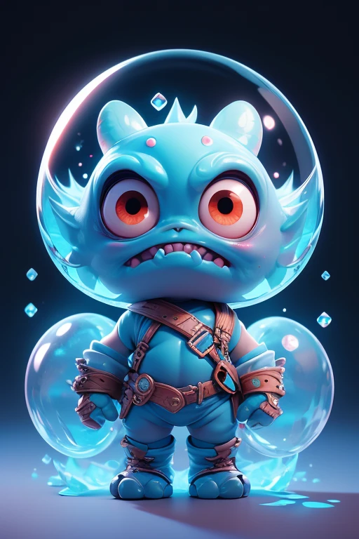 Create a monster image, a small, big-headed, baby monster.. The body is transparent and can be seen through. The image is sharp and detailed., with beautiful colors.. With arms, leg, eyes, mouth, พื้นหลังสีlegว