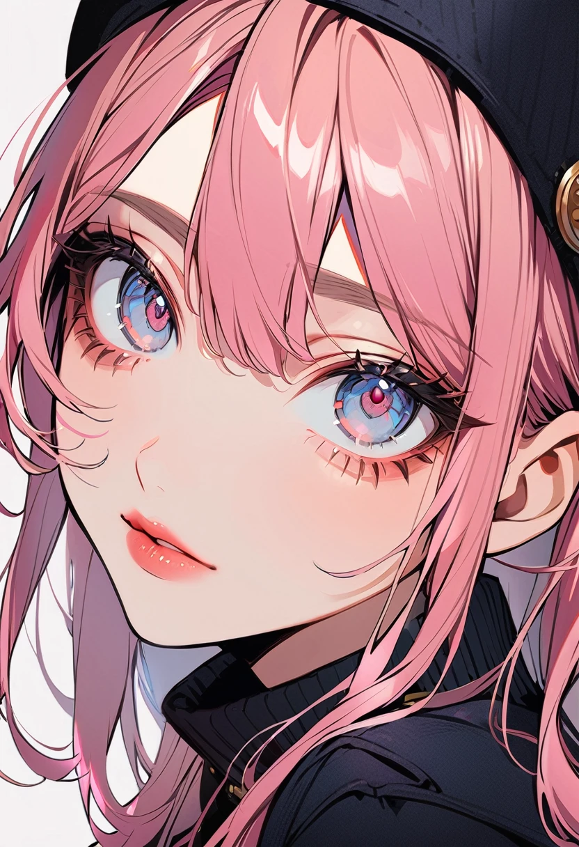 1woman, solo, pink hair, gray eyes, detailed eyes, eyelashes, light lips, 25years old, キス待ち顔