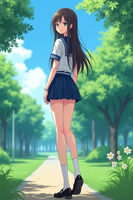 ((best quality)), ((masterpiece)), (detailed), High school girl {{{{{whose legs are 80% of her height}}}}}, very short upper body, {{{{{190cm}}}}}, school uniform, anime, sexy, slender, in the park