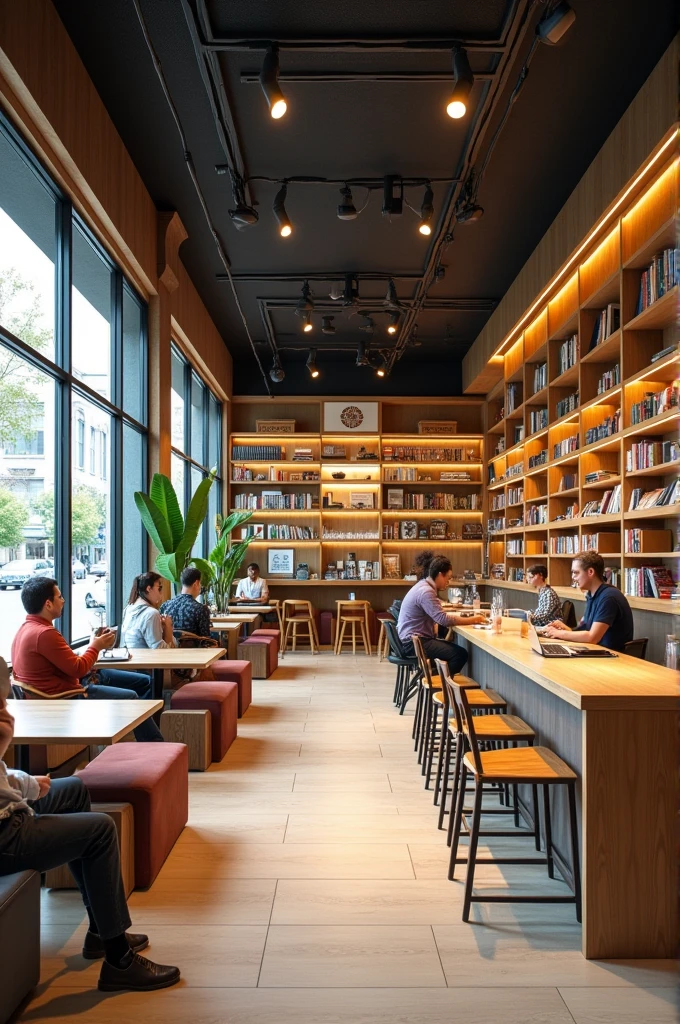 Eyeglass shop + book cafe + co-working space + family corner + workshop