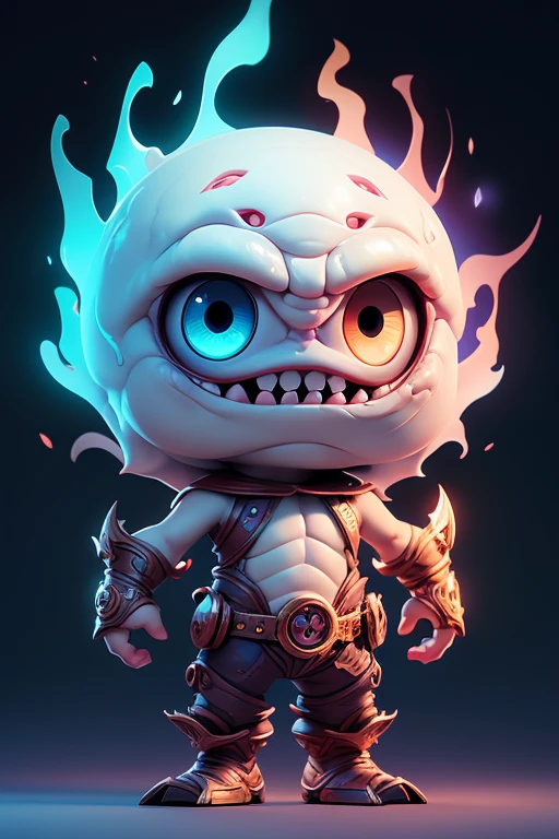 Create a monster image, a small, big-headed, baby monster.. The body is transparent and can be seen through. The image is sharp and detailed., with beautiful colors.. With arms, leg, eyes, mouth, พื้นหลังสีlegว