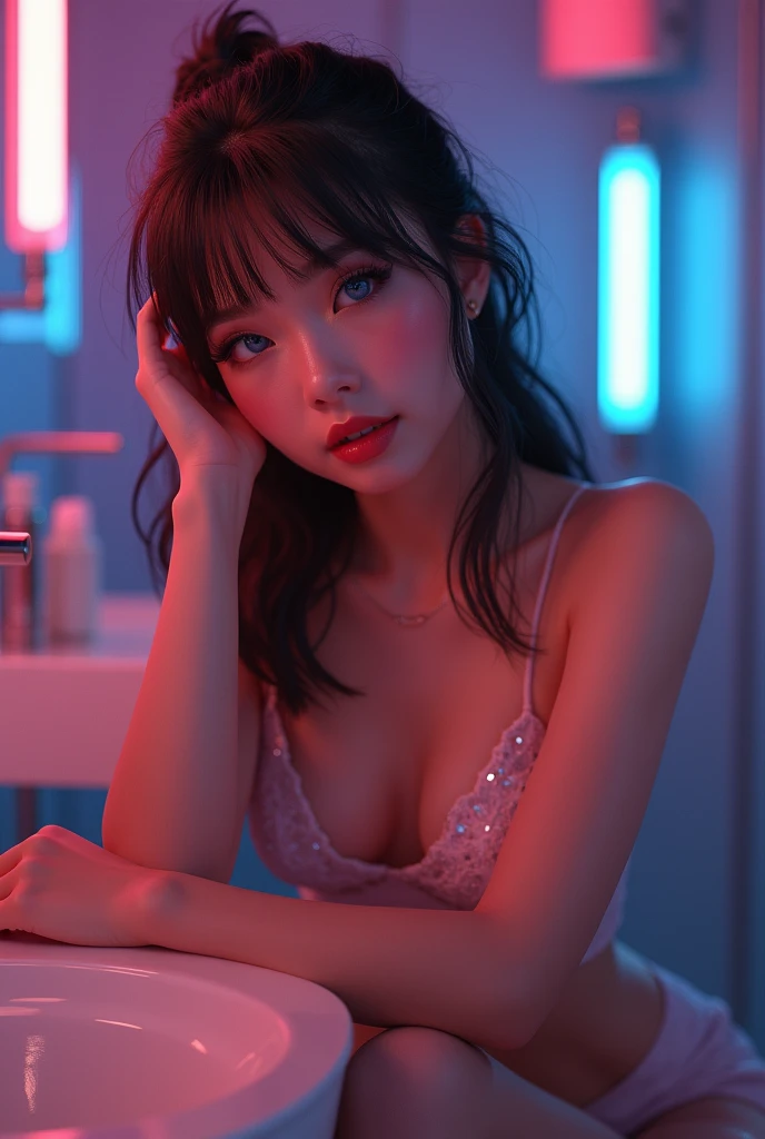 Hyperrealistic amazing cinematic,18yo, young cool & sexy \(idolmaster\),neck cuff, 3D render, photorealism, film, professional, bokeh, CG, HDR, highly detailed, high budget, intricate, award-winning, professional, highly detailed, depth of field, vibrant colors, 1girl, doll lips, , skinny, (tiny waist:1.3), BREAK, busty breasts, perky breasts, (nipple slip), perky nipples, partially visible nipples, ((visible areola slip)), large areolae, upskirt, nightclub bathroom, sexy sparkling mini dress, white stockings, high heels, upskirt, BREAK, (sitting on dildo), legs spread, stretching pussy, big dildo, veiny dildo, sexy clitoris, detailed clitoris, (vaginal penetration:1.3), ((female masturbation)), (vaginal object insertion), (deep penetration), detailed penetration, puffy vagina, detailed vagina, pussy juice, (creamy pussy), revealing cleavage, beautiful arms, detailed skin, blue eyes, puffy lips, beautiful makeup, elegant hairstyle, dark eyeliner, dark eyelashes, detailed eyes, perfect eyes, IvoryGoldAI, godpussy1, pussy,