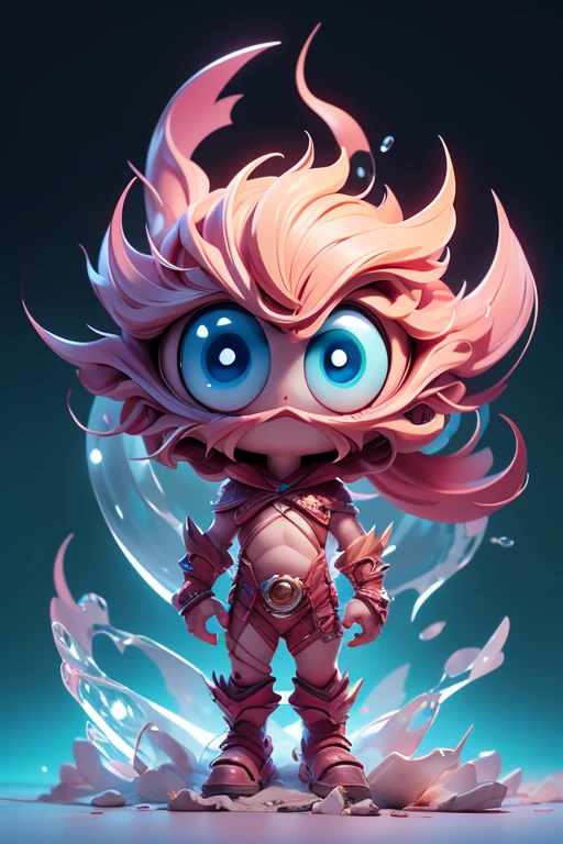 Create a monster image, a small, big-headed, baby monster.. The body is transparent and can be seen through. The image is sharp and detailed., with beautiful colors.. With arms, leg, eyes, mouth, พื้นหลังสีlegว