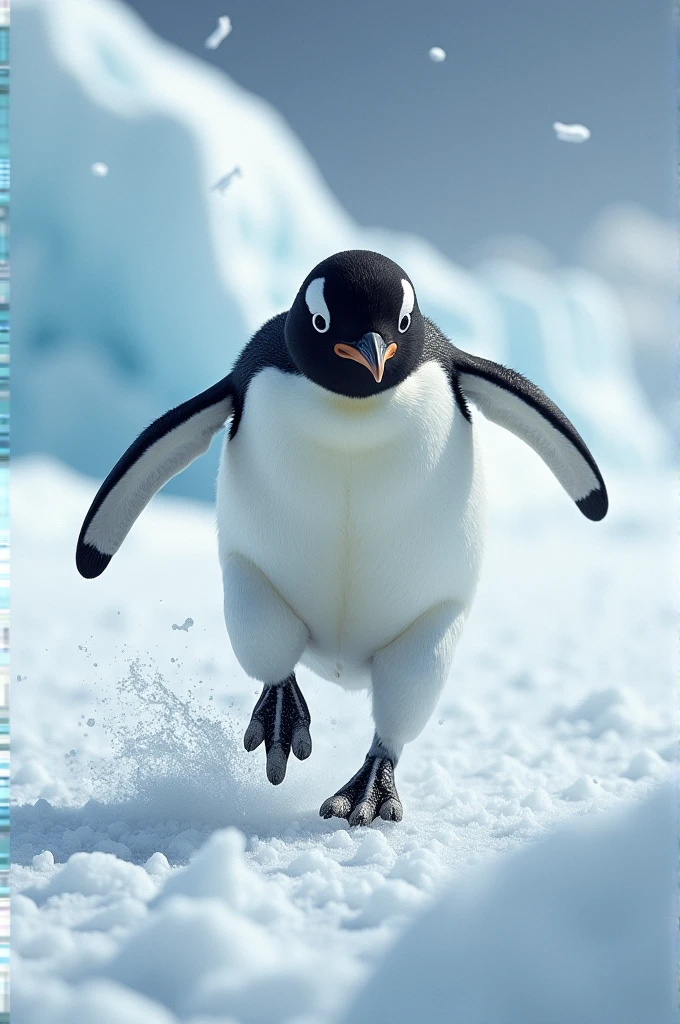 A picture shows the penguin scared and run away 