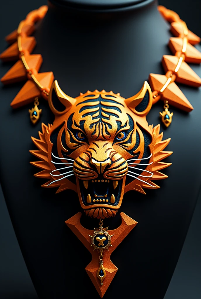 A fierce necklace with sharp, angular patterns or a tiger motif, symbolizing the Tiger's power, courage, and determination. It might include bold colors like orange, black, and gold, embodying the tiger's dynamic energy.