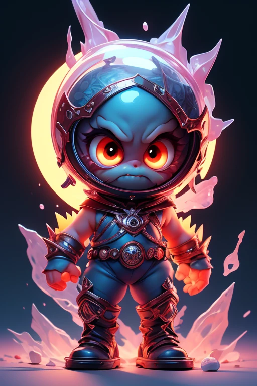Create a monster image, a small, big-headed, baby monster.. The body is transparent and can be seen through. The image is sharp and detailed., with beautiful colors.. With arms, leg, eyes, mouth, พื้นหลังสีlegว