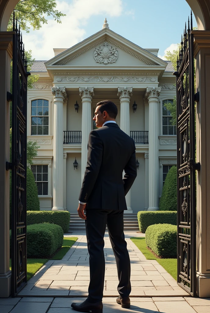 Draw a mansion with bodyguard
