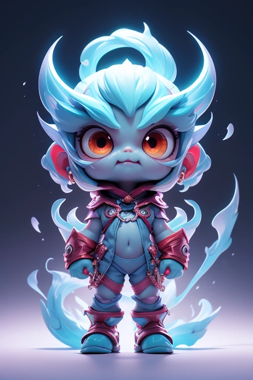 Create a monster image, a small, big-headed, baby monster.. The body is transparent and can be seen through. The image is sharp and detailed., with beautiful colors.. With arms, leg, eyes, mouth, พื้นหลังสีlegว