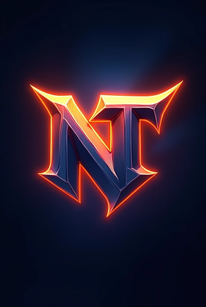 Create a logo of moba game like honor of king and mobile legend with letters N and T with orange and blue lighting
