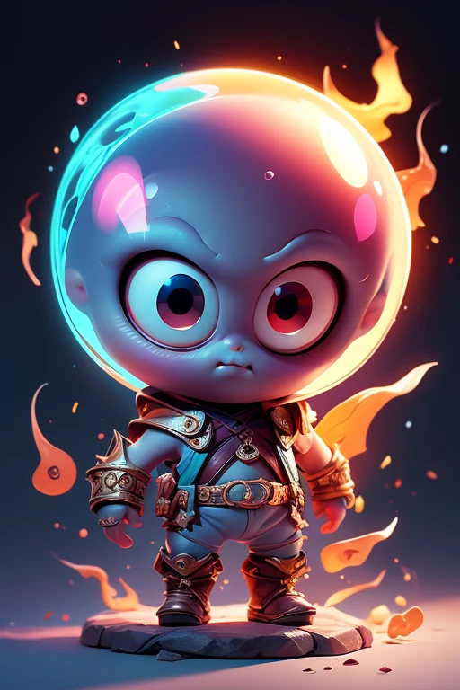 Create a monster image, a small, big-headed, baby monster.. The body is transparent and can be seen through. The image is sharp and detailed., with beautiful colors.. With arms, leg, eyes, mouth, พื้นหลังสีlegว