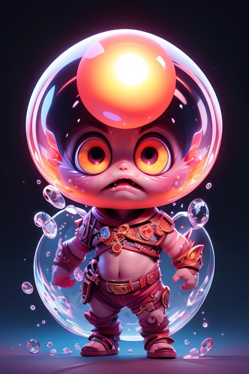 Create a monster image, a small, big-headed, baby monster.. The body is transparent and can be seen through. The image is sharp and detailed., with beautiful colors.. With arms, leg, eyes, mouth, พื้นหลังสีlegว