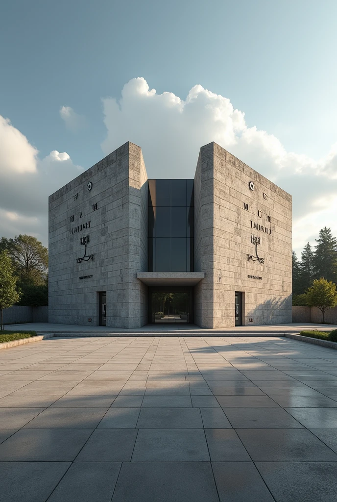 There is a building with a parking lot in front of it., external photo, exterior wide shot, external photo, stone facade, outside view, dramatic front view, wide angle exterior 2022, a broad and complete plan, concrete building, approximate photo, taken at the beginning of 2020, Wide photo, facing forward, Brick building, sign with the words “CBT Campo Belo” written on it.