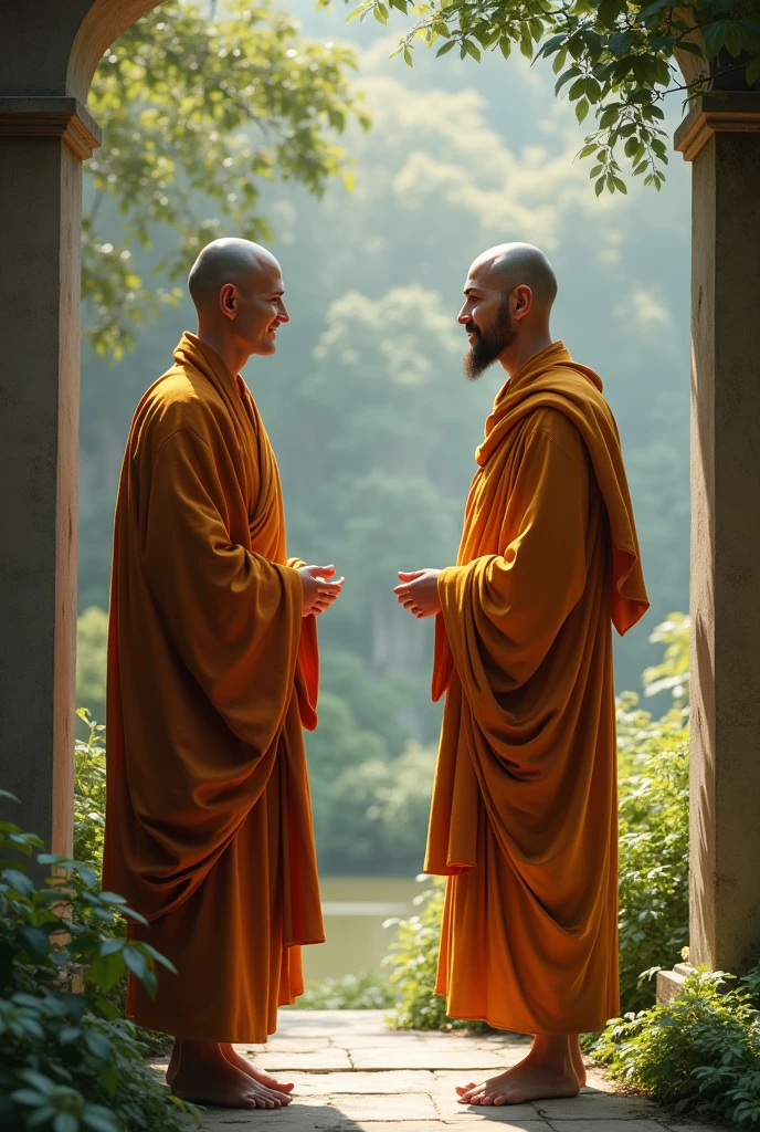 Monk with one man talking