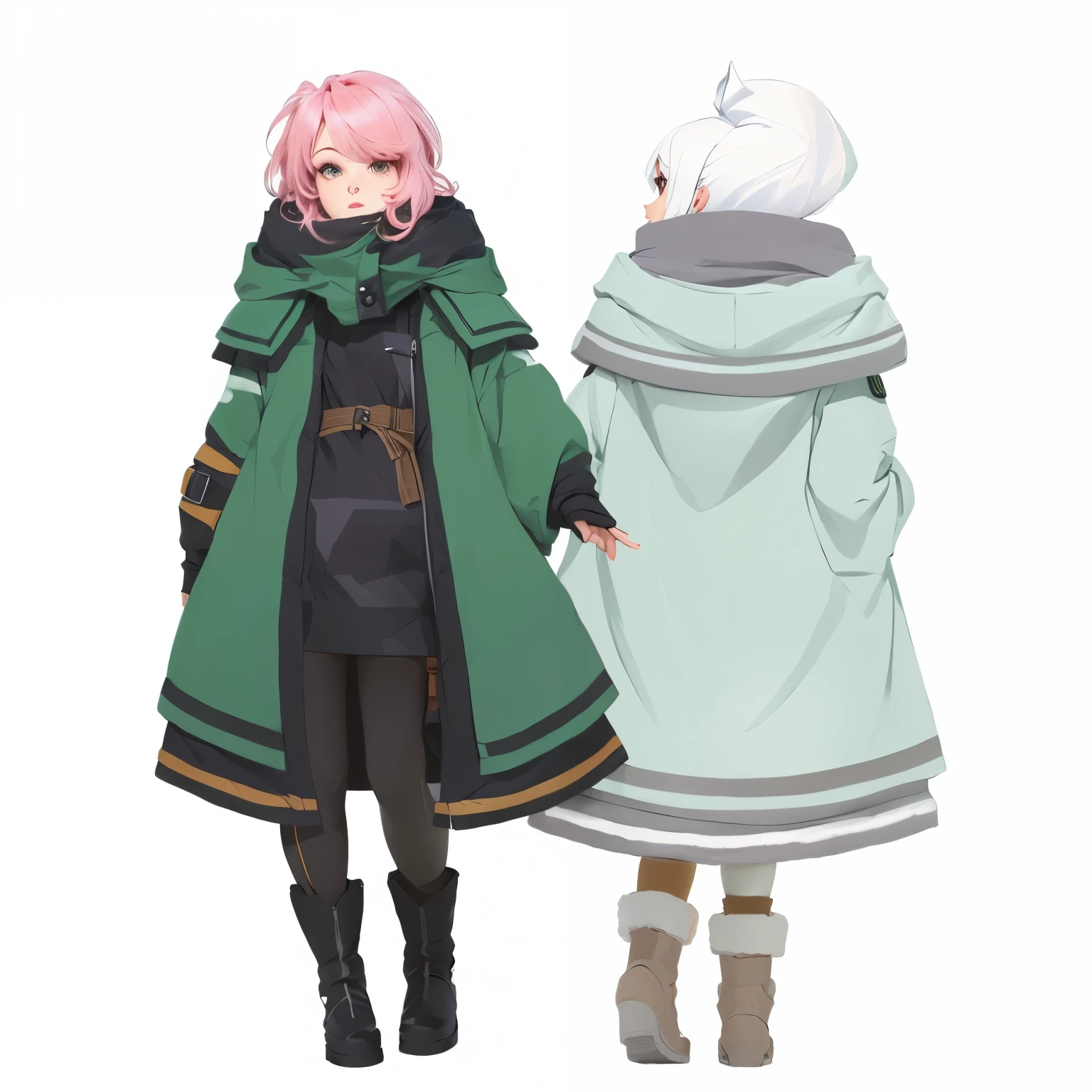 Cartoon characters wearing winter clothes and boots standing in a row, One character&#39;s whole body, Villain Anime Girl, Official character art, Employable personality, RPG Portrait Full Body, ( ( Character Concept Art ) ), Single character, Full body concept, Full body character concept, Full body character, Possibility of whole body use, Alchemist Girl,