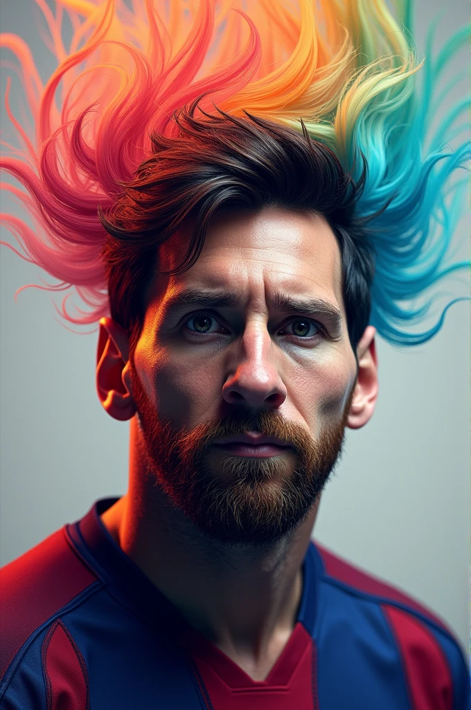 Messi with long colourful hair