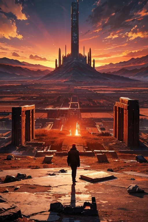 Highest quality、masterpiece、Desolate Earth、wreckage、Red Sky、Surrealism