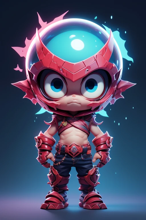 Create a monster image, a small, big-headed, baby monster.. The body is transparent and can be seen through. The image is sharp and detailed., with beautiful colors.. With arms, leg, eyes, mouth, พื้นหลังสีlegว