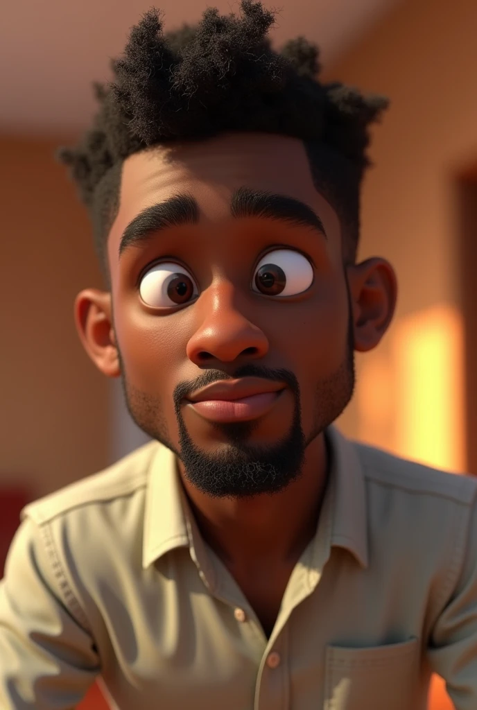 cartoon character of a black man in a dress shirt, with a hole in his chin, animation character, stylized character, animation style rendering, stylized 3D, Arnold Maya Rendering, stylized 3D rendering, toon rendering screenshot, 3D Character, 3D Character, Stylized 3D Rendering, 3D Character Rendering, cartoon character, Close up character, Character pose, (Pixar Style) (Master Part :1.2) (Bokeh) (Best Quality) (Detailed Skin) (Detailed Texture) (8K) (Clay) (Cinematic Lighting) (Sharp Focus)