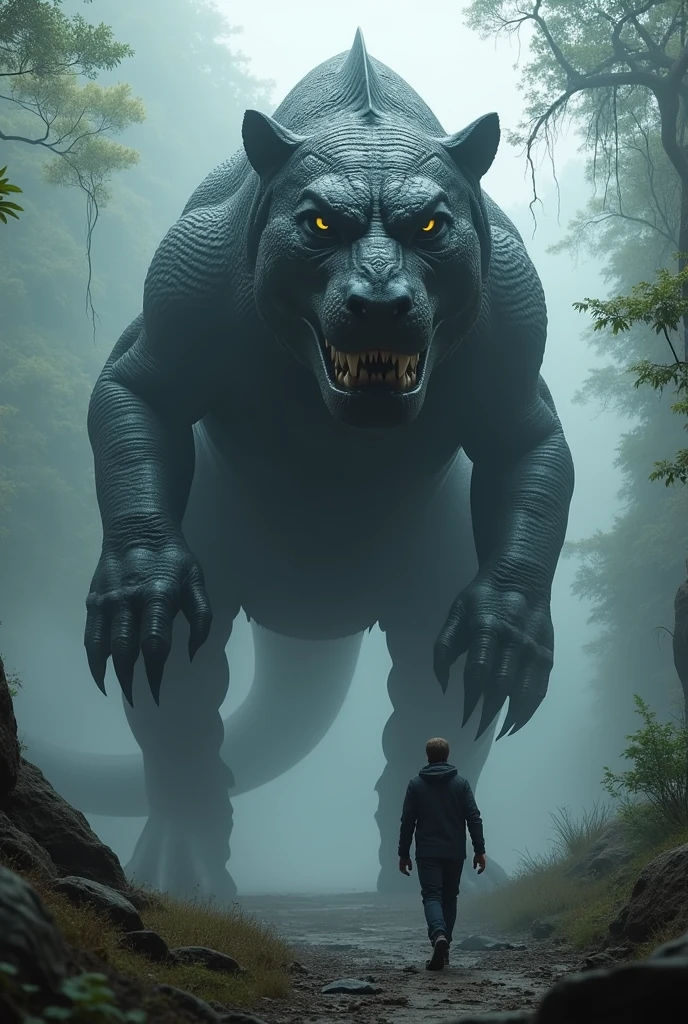 Combine dinosaur and black panther and form a misterious monster looking big in size